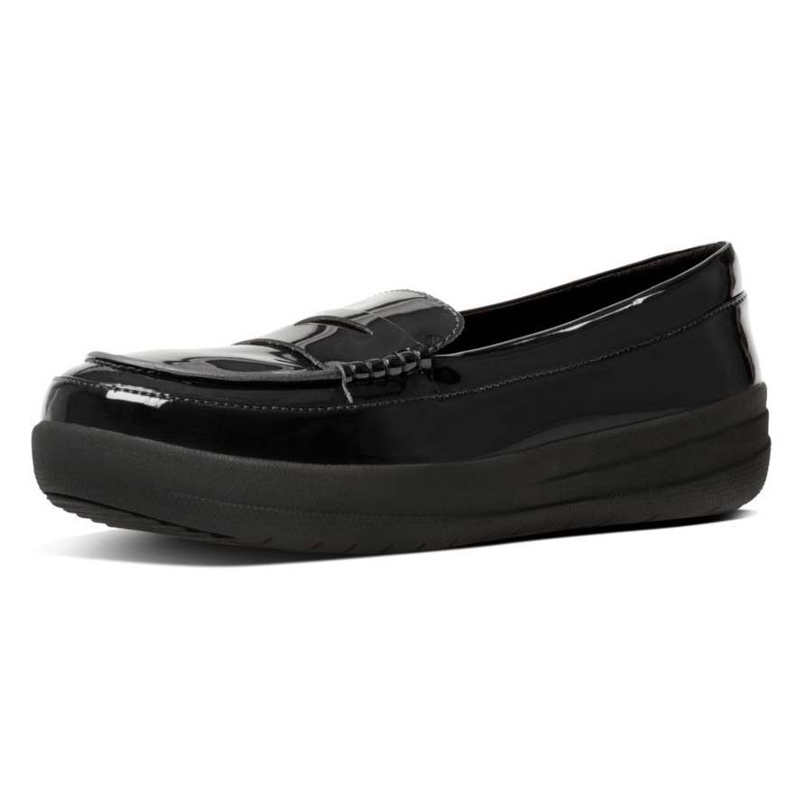 Women Fitflop F Sporty Leather Penny Loafers Shoes Black