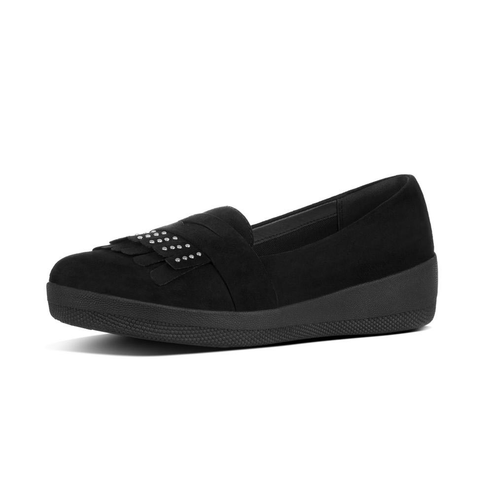 Shoes Fitflop Studded Fringey Loafer Shoes Black