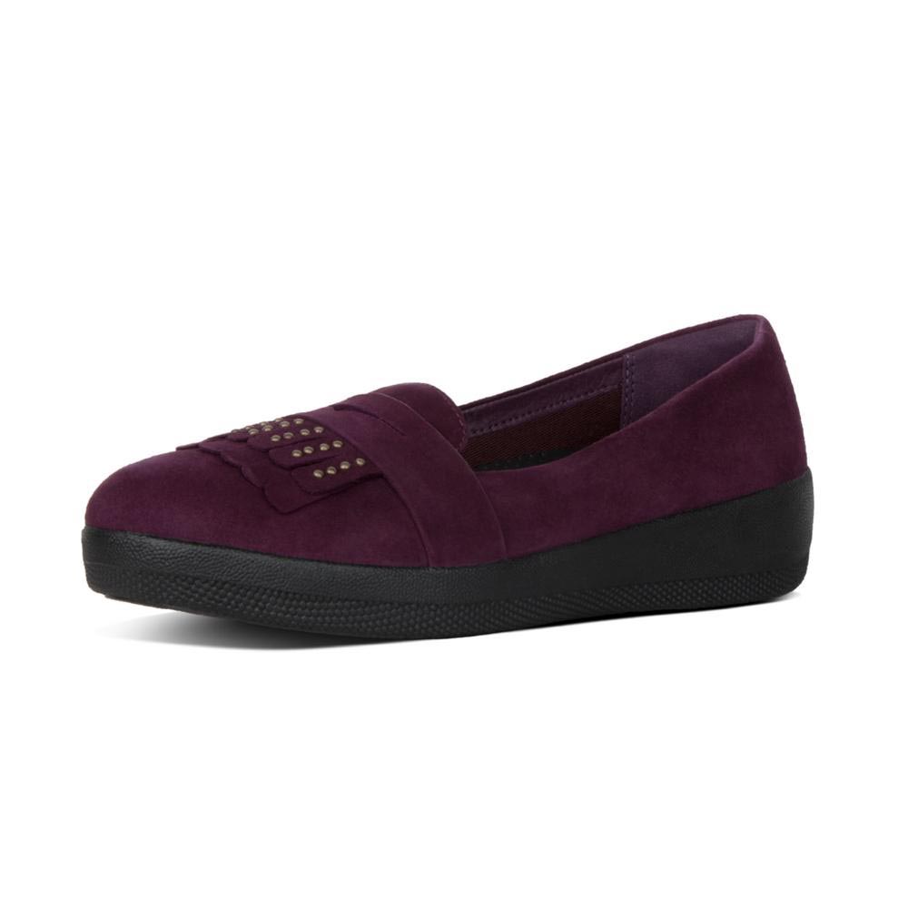 Chaussures Fitflop Des Chaussures Studded Fringey Loafer Deep Plum