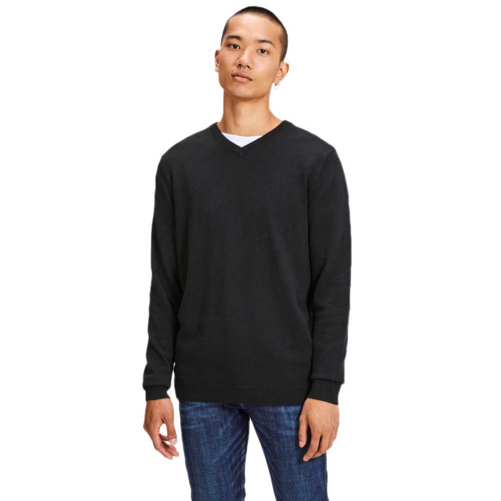 Men Jack & Jones Essential Basic Knitted V-Neck Sweater Black