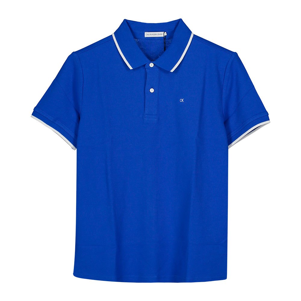 Clothing Calvin Klein Piqué Tipped Short Sleeve Polo Shirt Blue