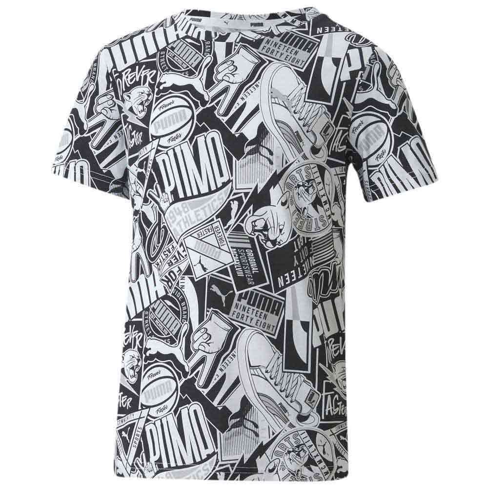 Boy Puma Alpha Graphic All Over Print Short Sleeve T-Shirt Grey