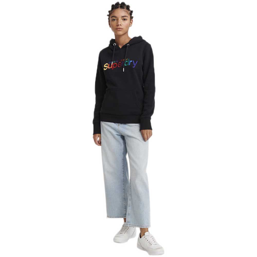 Women Superdry Classic Rainbow Embroidered Hoodie Black