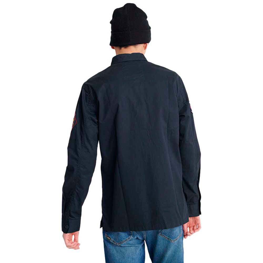 Men Superdry Core Military Patched Long Sleeve Shirt Blue