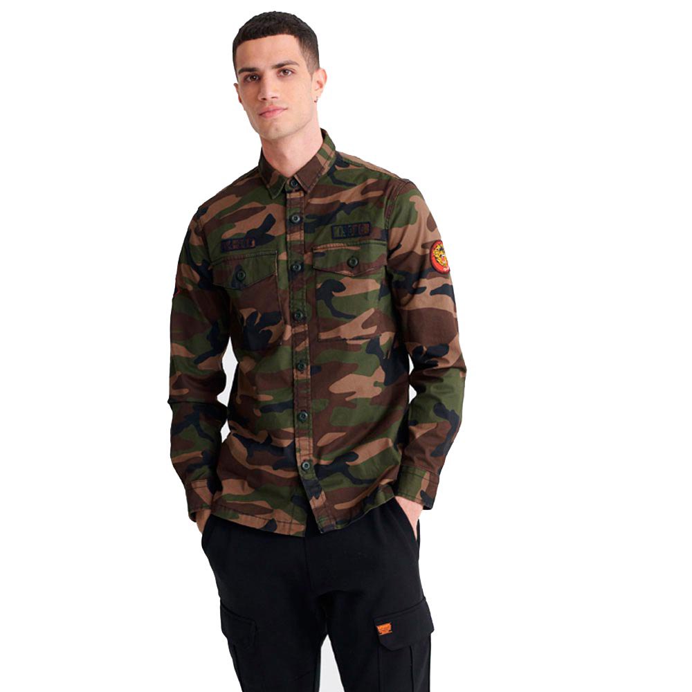 Shirts Superdry Core Military Patched Long Sleeve Shirt Green