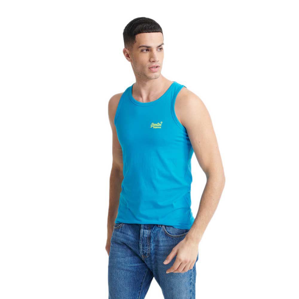 Men Superdry Orange Label Neon Lite Sleeveless T-Shirt Blue