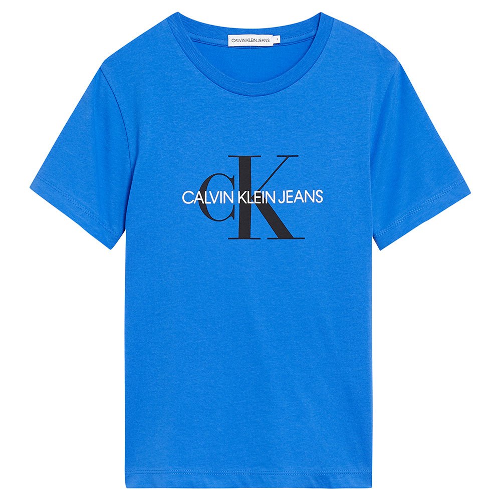 Girl Calvin Klein Monogram Logo Short Sleeve T-Shirt Blue