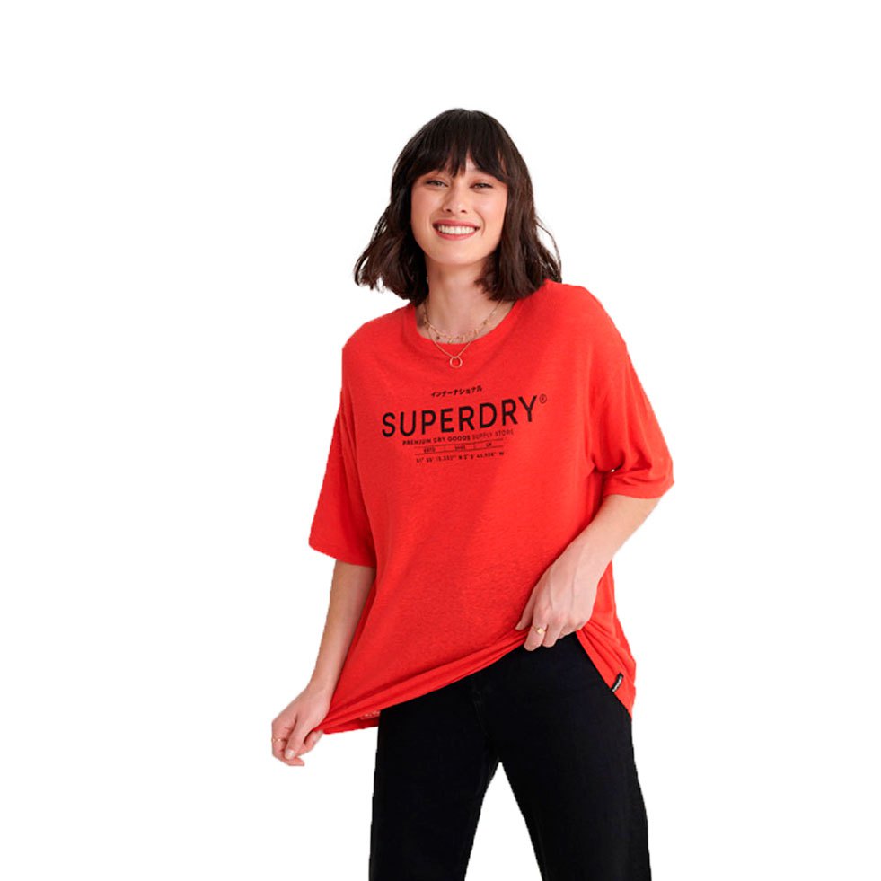 Women Superdry Desert Linen 3/4 Sleeve T-Shirt Red