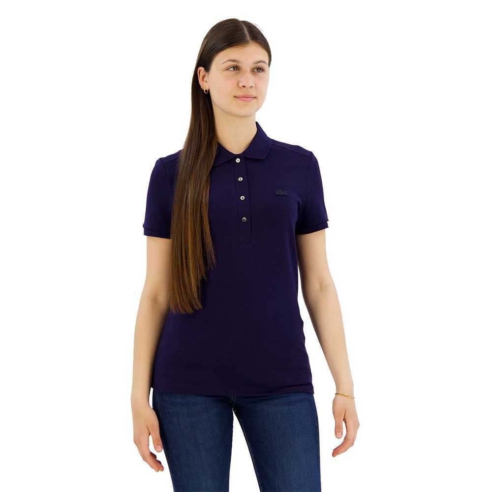 Women Lacoste Stretch Cotton Piqué Short Sleeve Polo Shirt Black