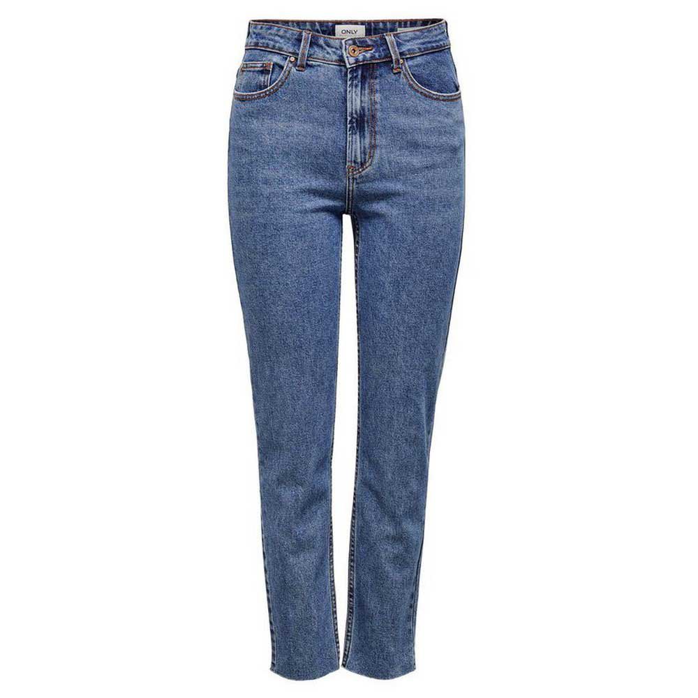 Pantalons Only Jeans Emily Life High Waist Straight Raw Crop Ankle MAE06 Dark Blue Denim