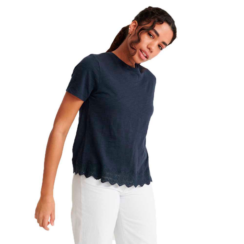 Women Superdry Lace Mix Short Sleeve T-Shirt Blue