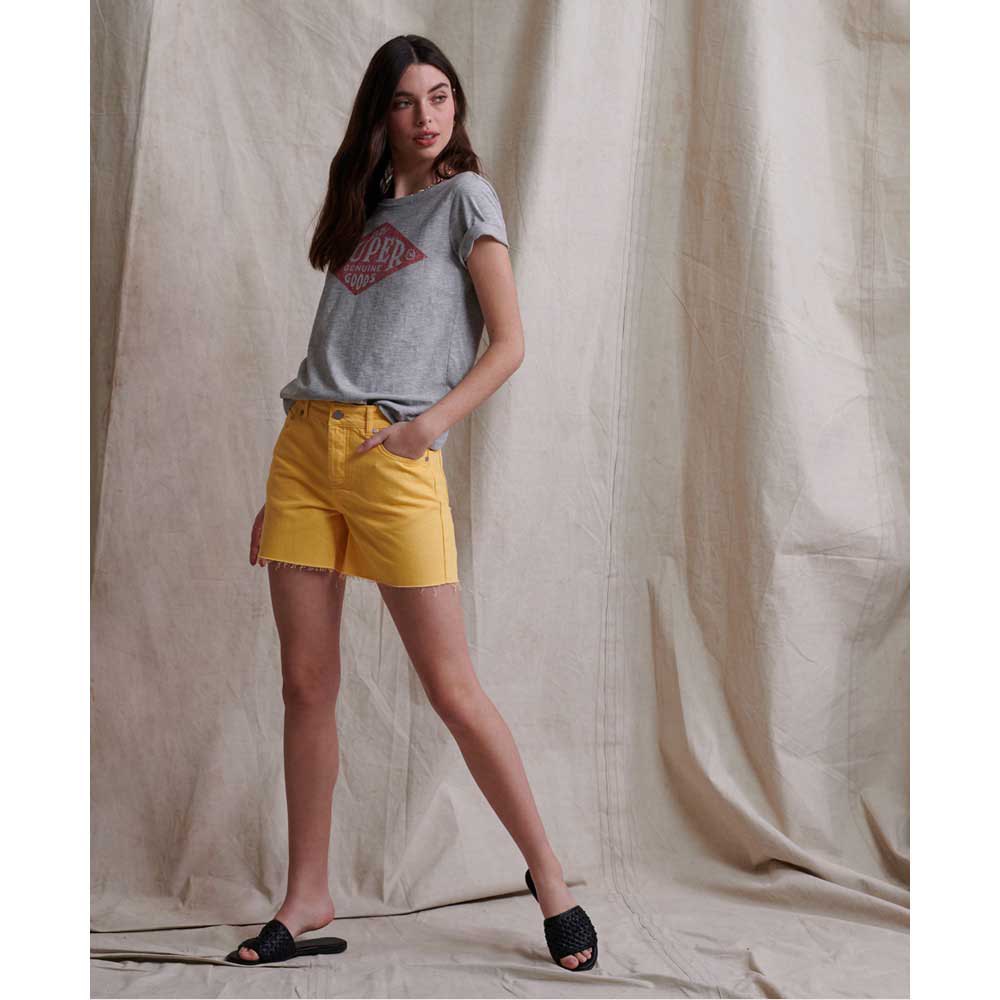 Women Superdry Mid Length Denim Shorts Orange