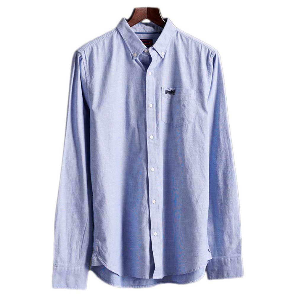Men Superdry Classic University Oxford Long Sleeve Shirt Blue