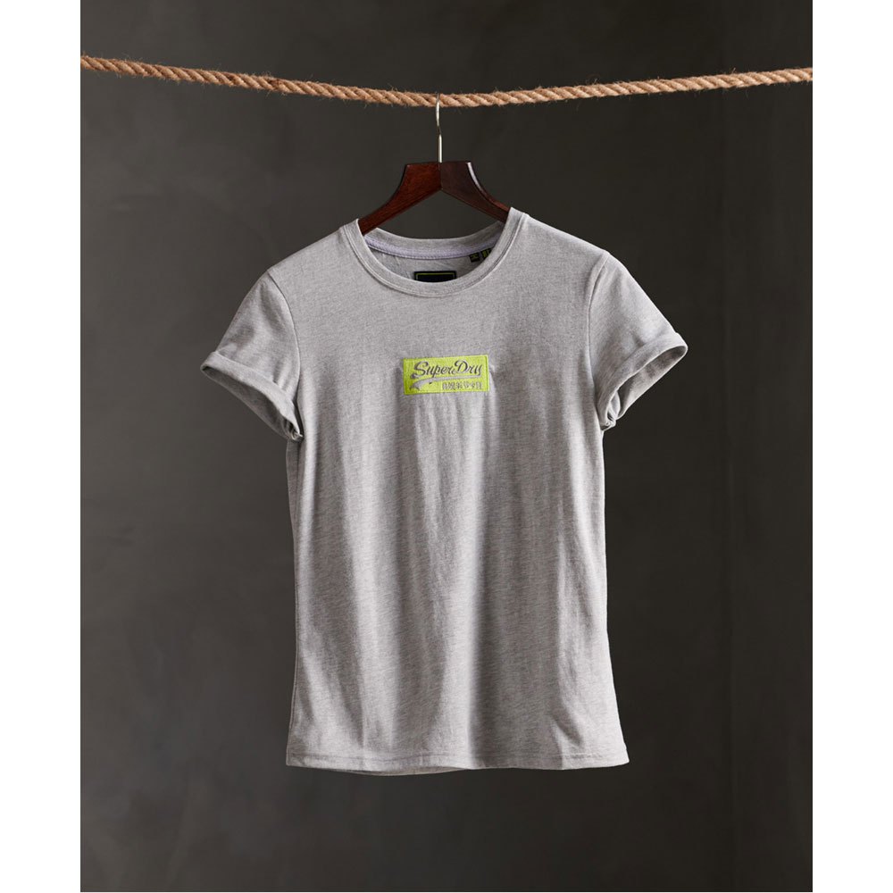 Women Superdry Vintage Logo Micro Embroidered Box Short Sleeve T-Shirt Grey