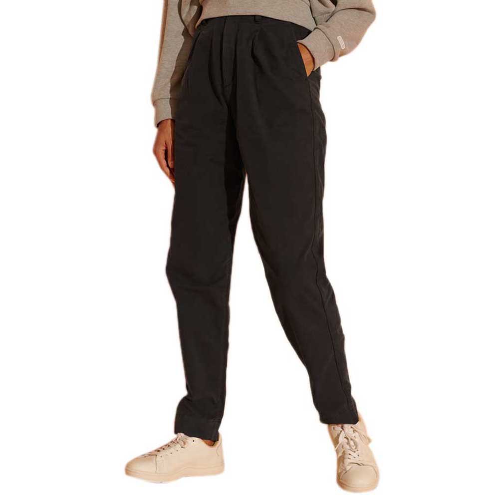 Women Superdry Pleated Chino Pants Black