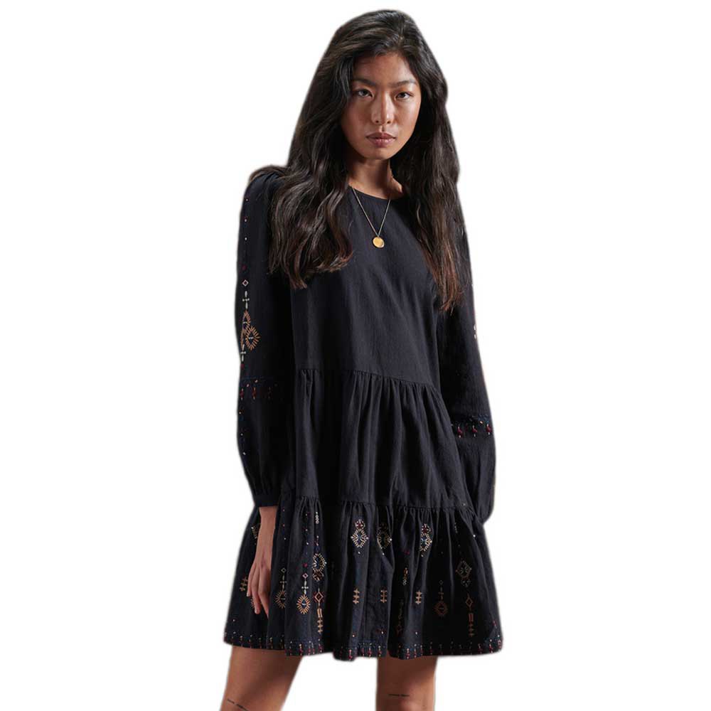 Women Superdry Anisa Embroidered Short Dress Black
