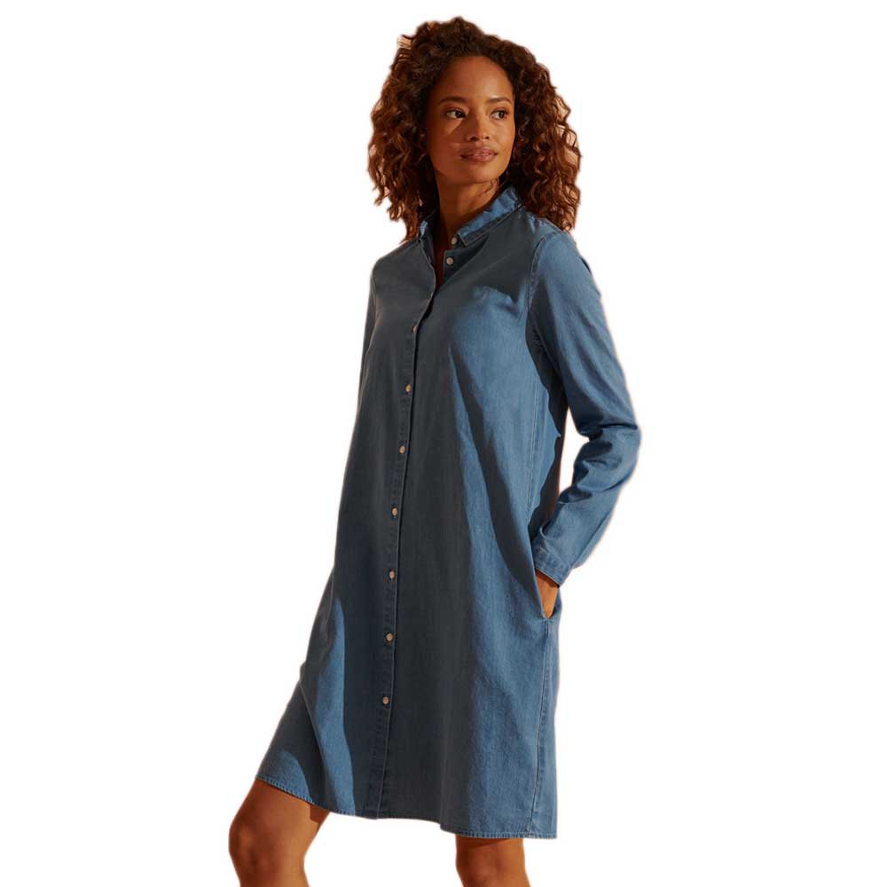 Women Superdry Classic Preppy Shirt Short Dress Blue