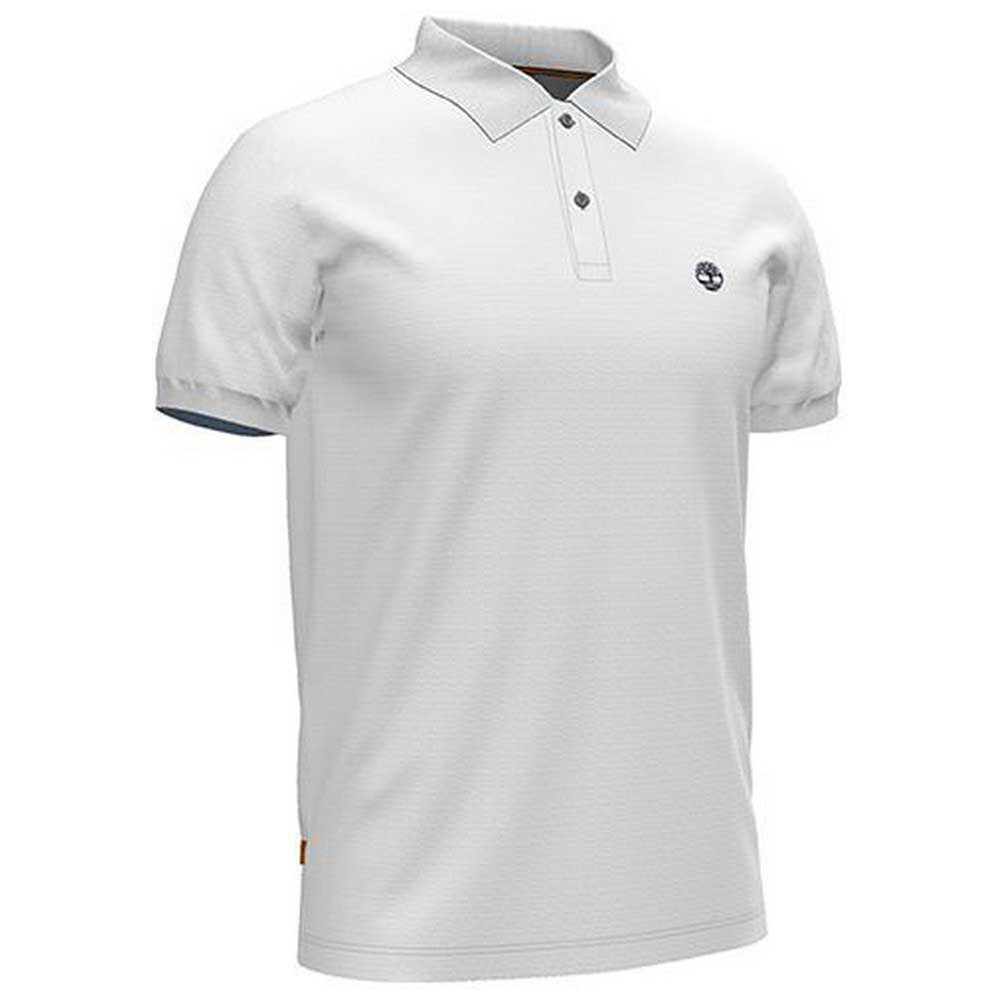 Men Timberland Millers River Collar Jacquard Piqué YD Slim Short Sleeve Polo Shirt White