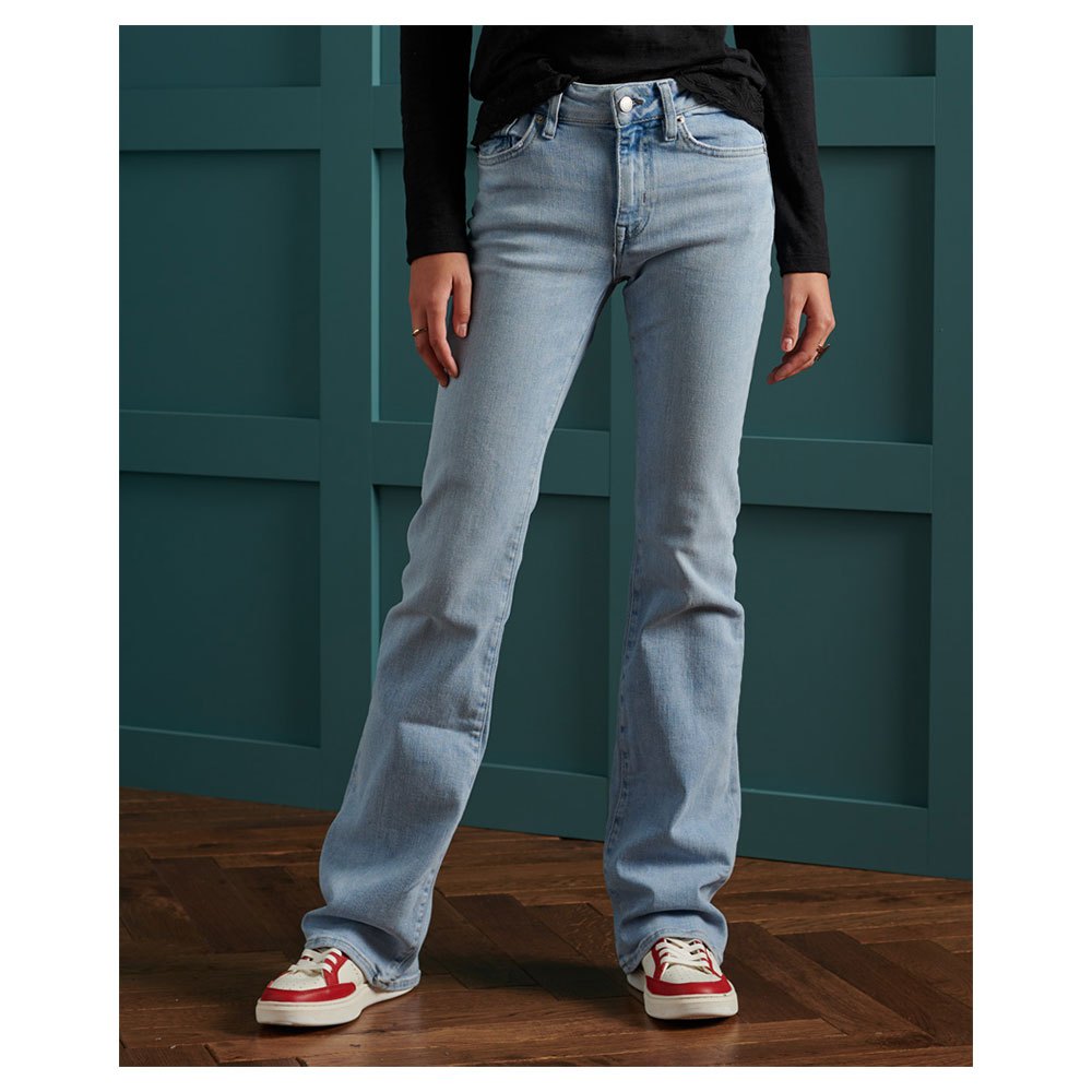 Women Superdry Mid Rise Slim Flare Jeans Blue