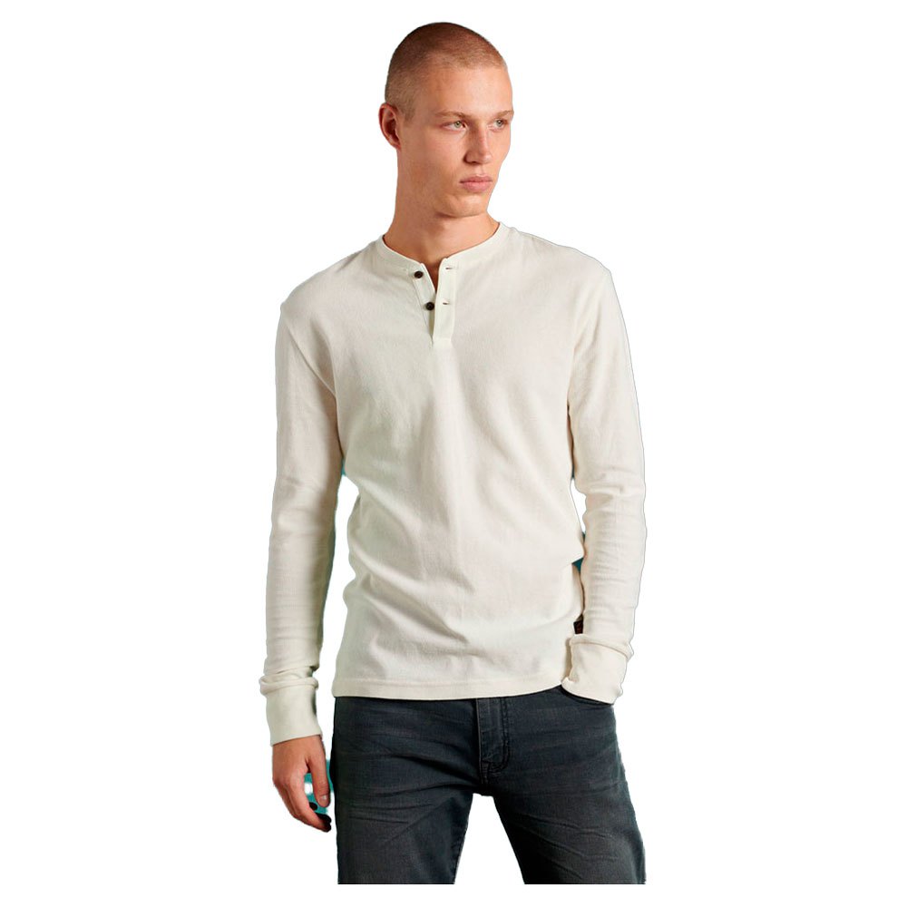 T-shirts Superdry Micro Texture Henley Long Sleeve T-Shirt White