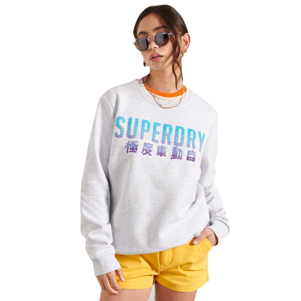 Women Superdry Embroidery Fade Standard Crew Sweatshirt White
