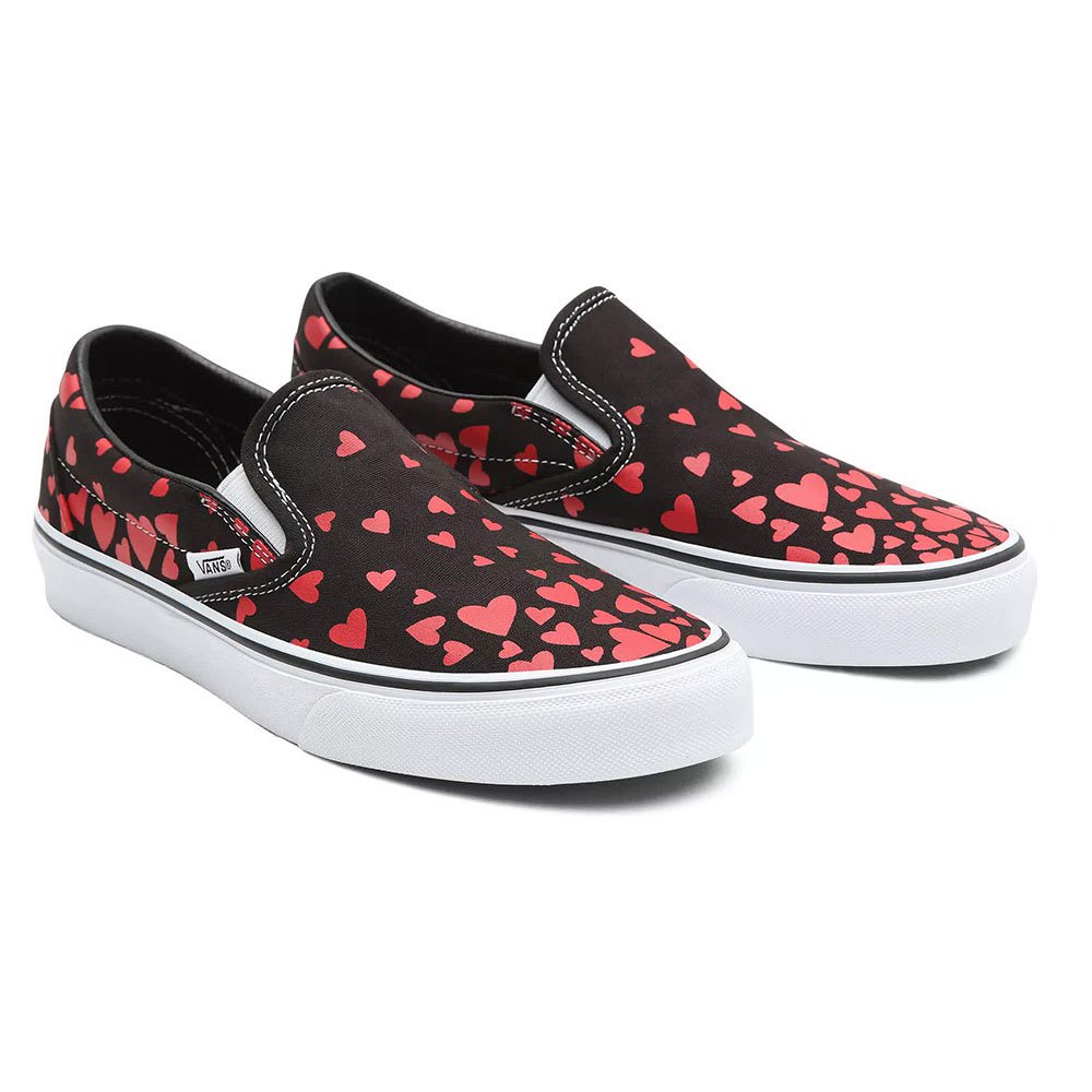 Femme Vans Chaussures à Enfiler Classic Valentines Hearts Black / Racing Red