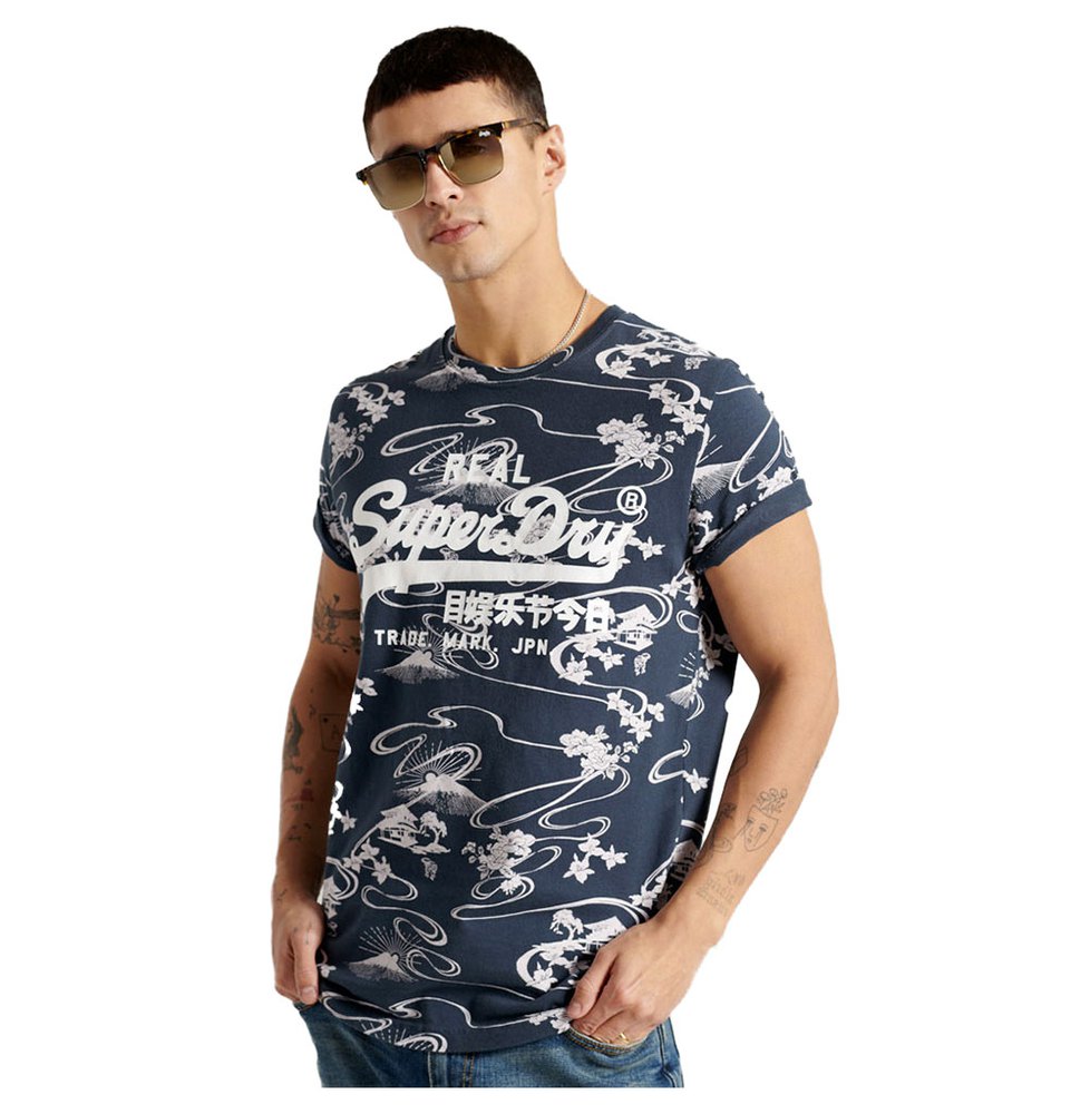 Men Superdry Vintage Logo Allover Print Short Sleeve T-Shirt Blue