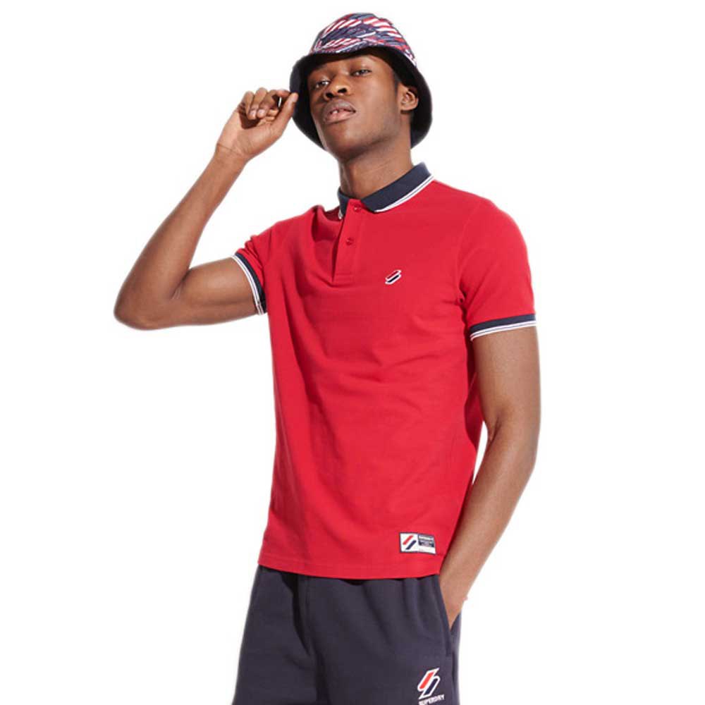 Men Superdry Sportstyle Twin Tipped Short Sleeve Polo Shirt Red