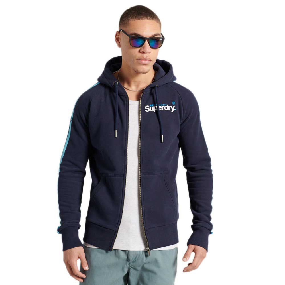 Men Superdry Core Logo Cali Raglan Brushback Full Zip Sweatshirt Blue