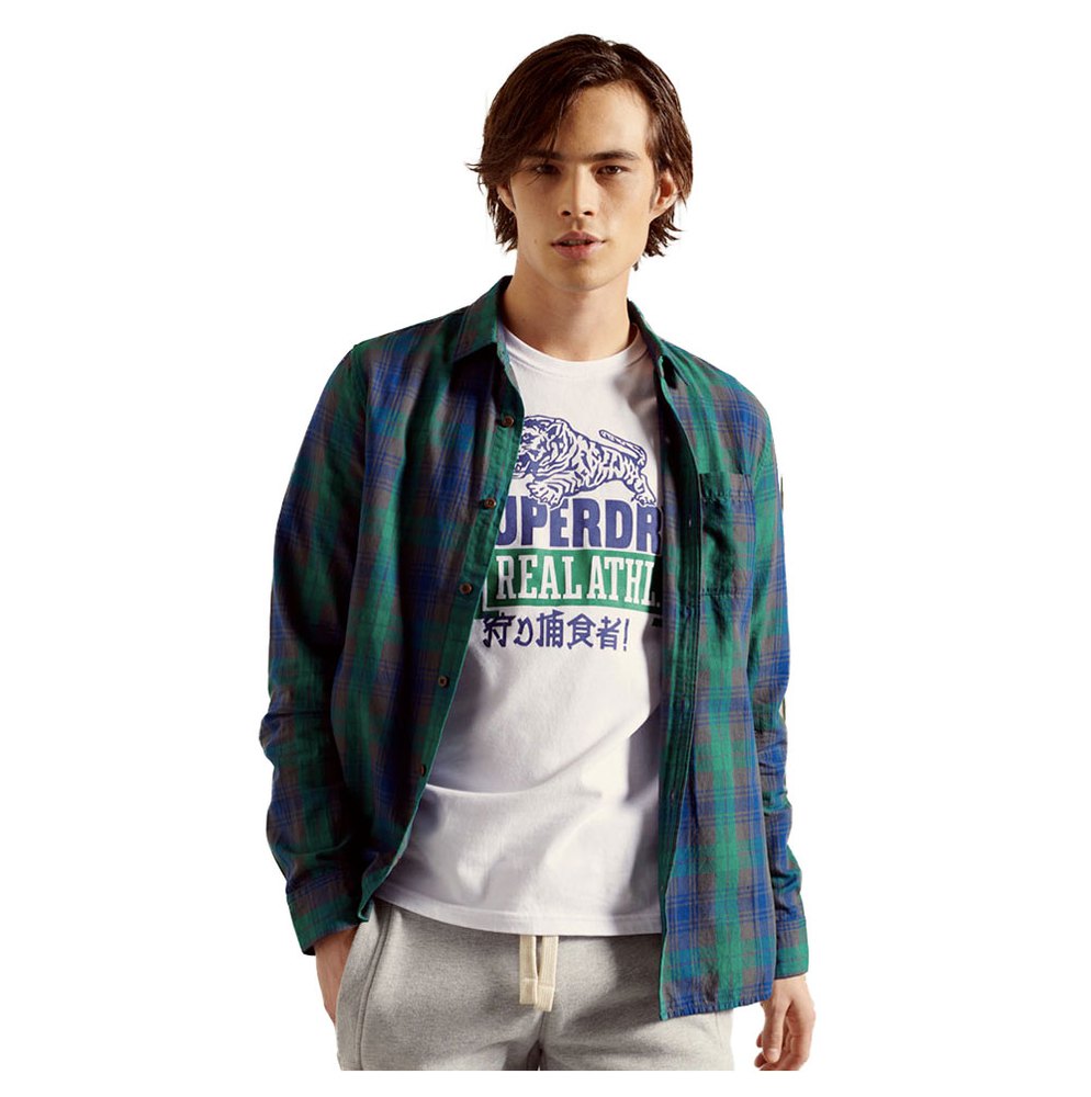 Men Superdry Workwear Lite Long Sleeve Shirt Green
