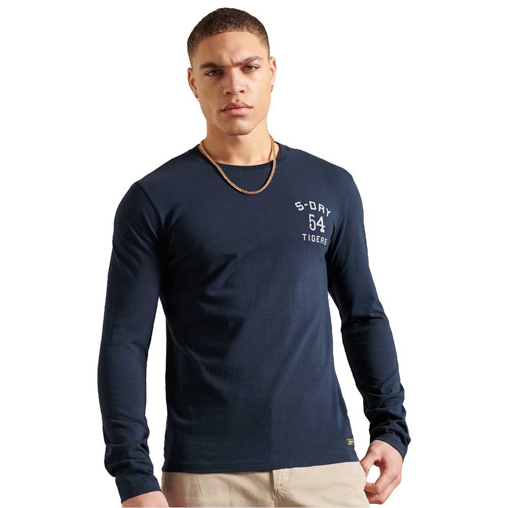 Men Superdry Military Graphic Long Sleeve T-Shirt Blue
