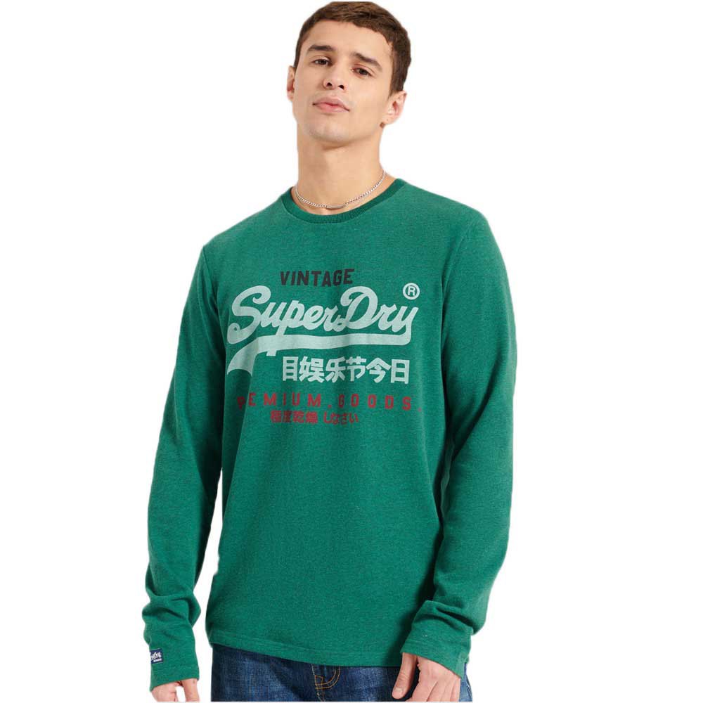 Men Superdry Vintage Logo Tri Long Sleeve T-Shirt Green