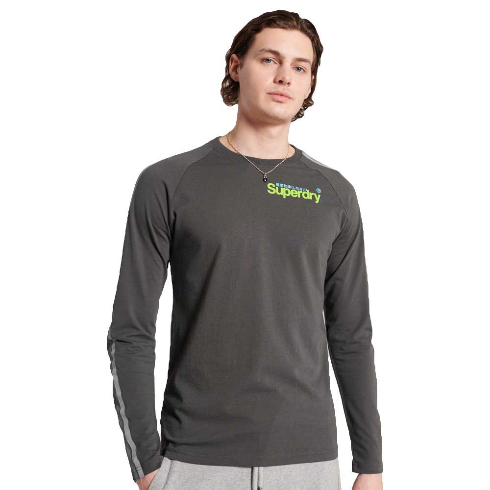 Men Superdry Core Logo Cali Raglan Long Sleeve T-Shirt Grey