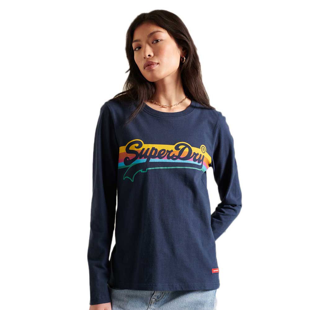 Femme Superdry T-shirt à Manches Longues Vintage Logo Cali Nautical Navy