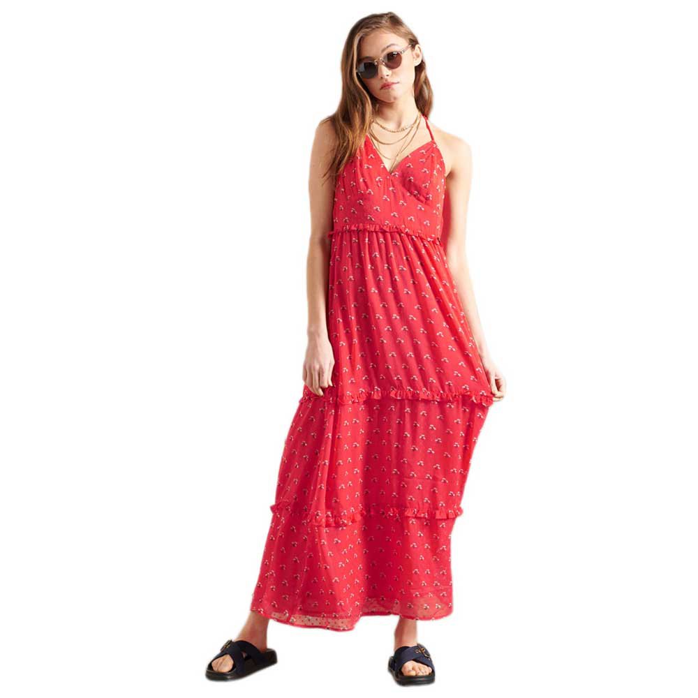 Women Superdry Margaux Maxi Long Dress Red