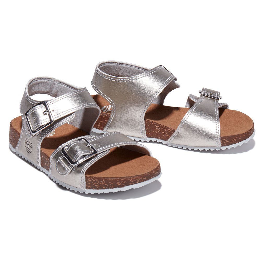 Kid Timberland Castle Island 2 Strap Youth Sandals Silver