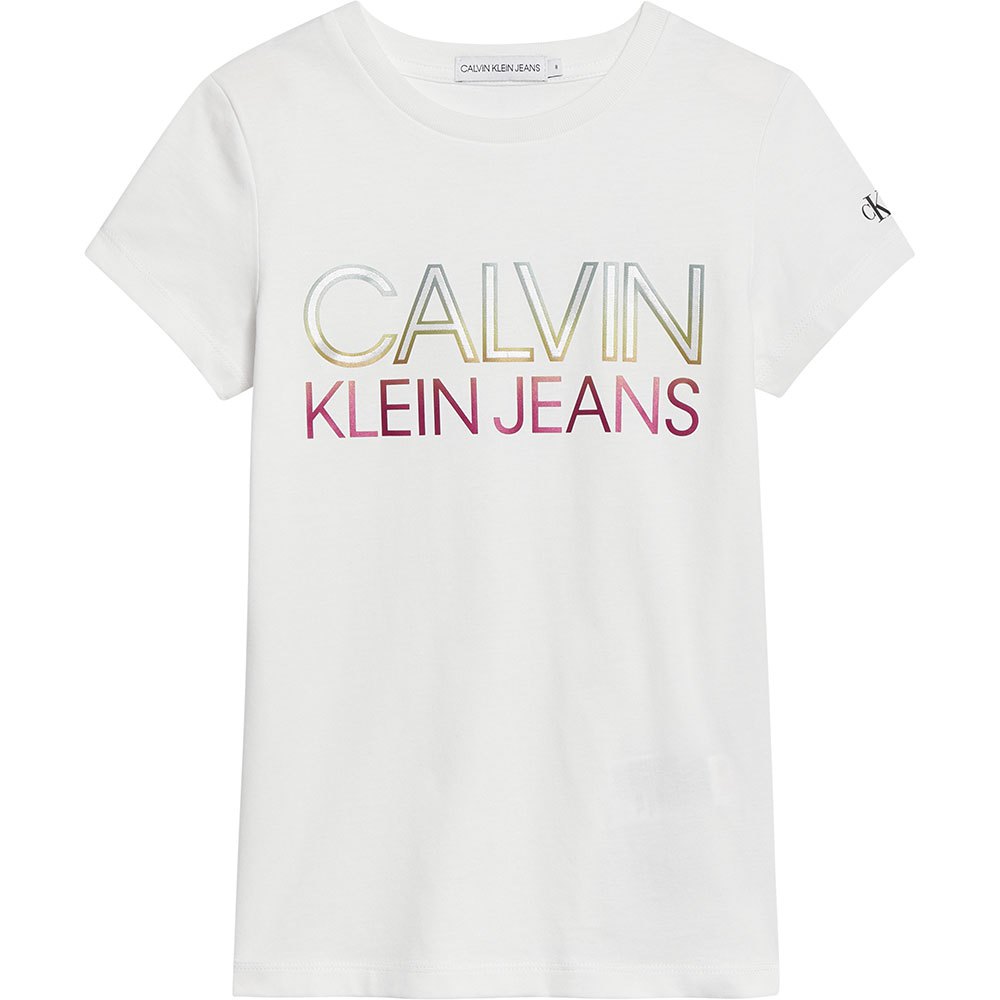 Girl Calvin Klein Gradient Logo Short Sleeve T-Shirt White