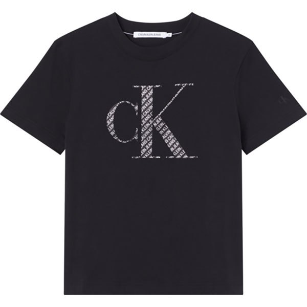 Femme Calvin Klein T-shirt à Manches Courtes Satin Bonded Filled Ck Black/Logo Aop