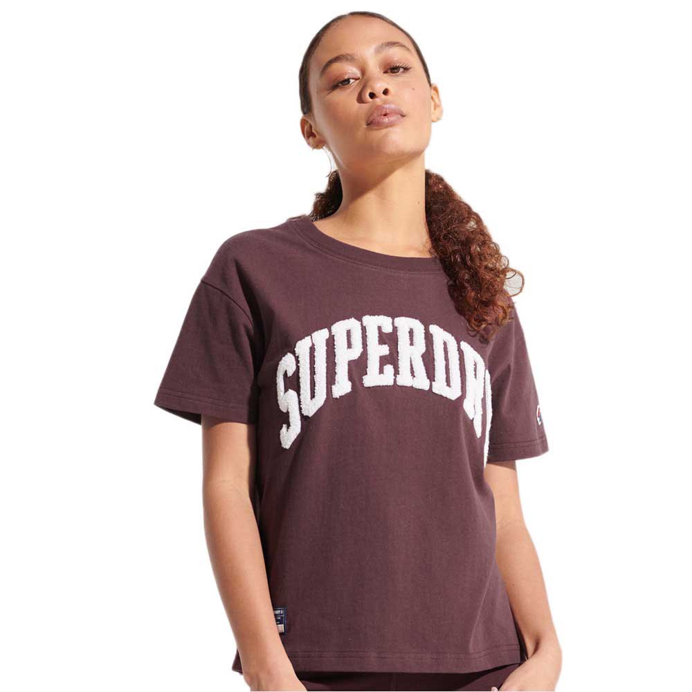 Women Superdry Varsity Arch Boxy Short Sleeve T-Shirt Purple