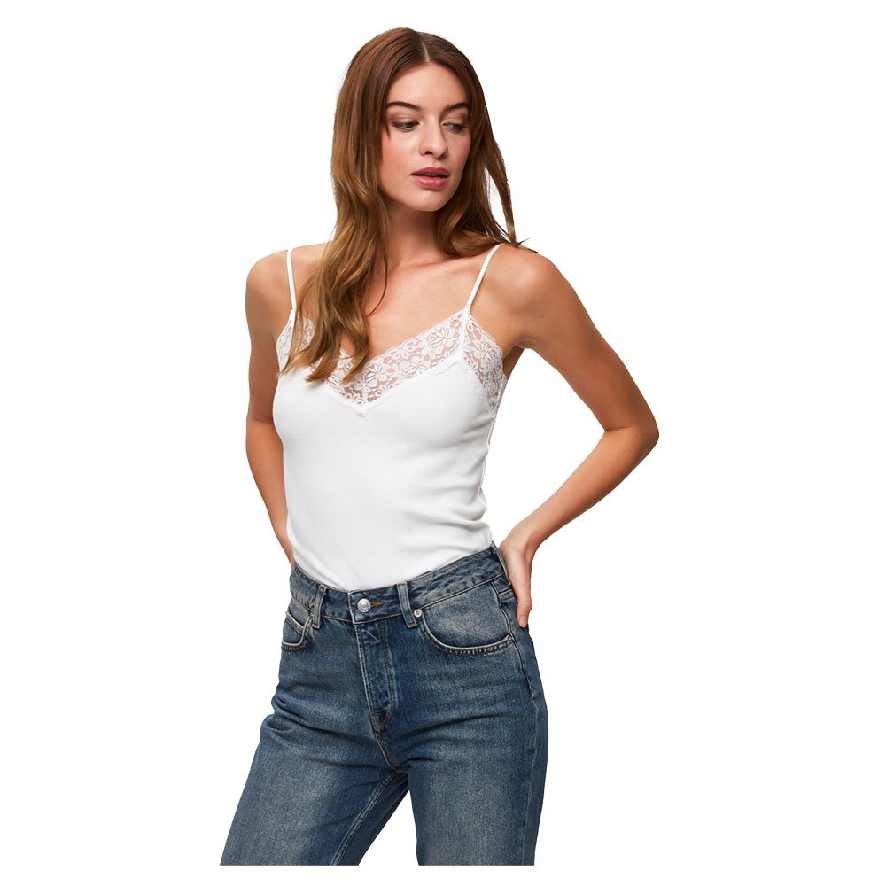 T-shirts Selected Mio Rib Lace Singlet Sleeveless T-Shirt White