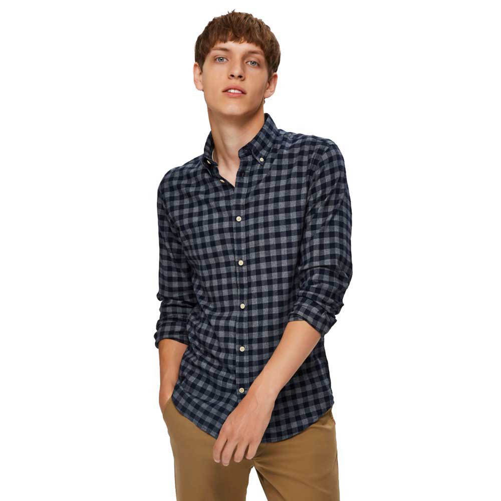 Shirts Selected Slim Flannel Long Sleeve Shirt Blue