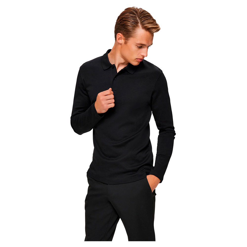 Men Selected Paris Long Sleeve Polo Black
