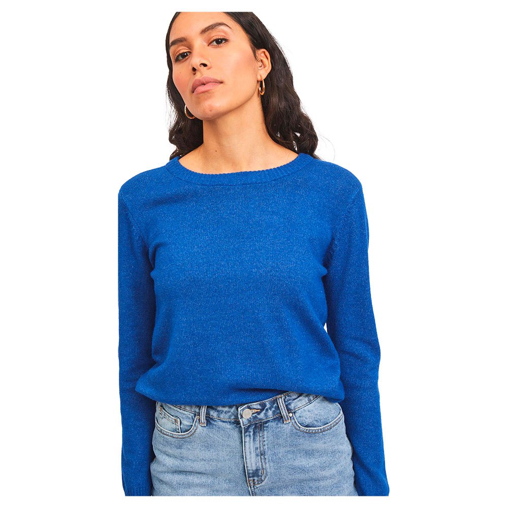Women Vila Ril Long Sleeve O Neck Sweater Blue