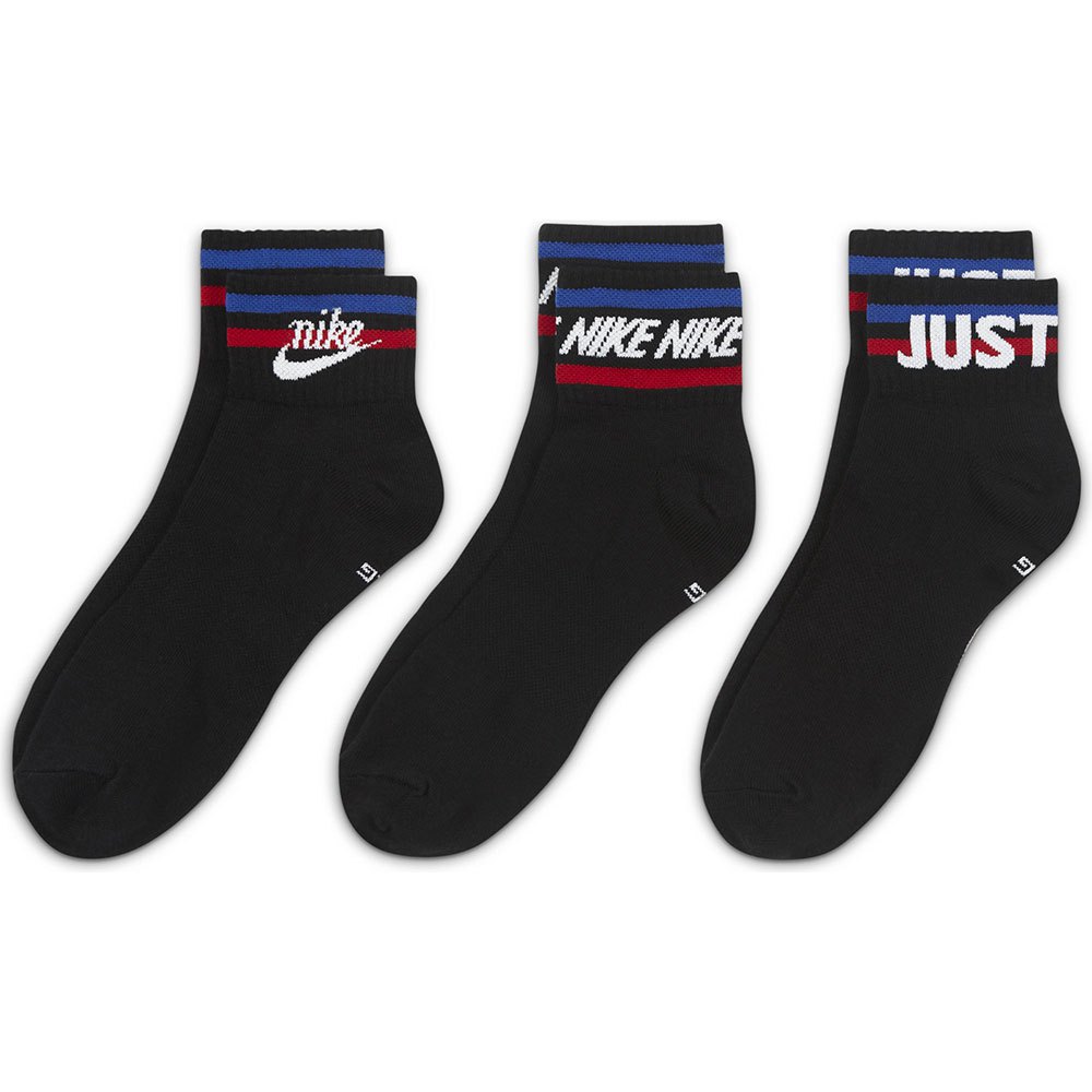 Men Nike Sportswear Essentials Ankle 3 Pairs Socks Black