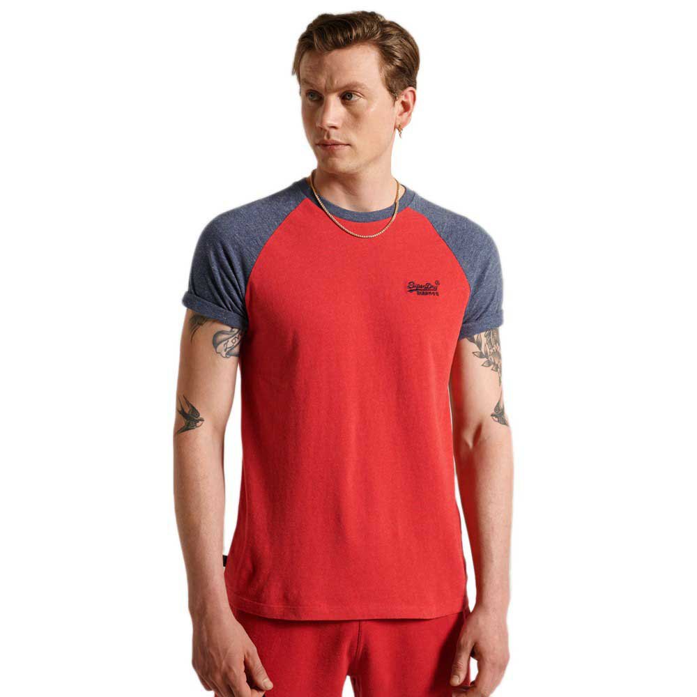 Men Superdry Orange Label Baseball Short Sleeve T-Shirt Red