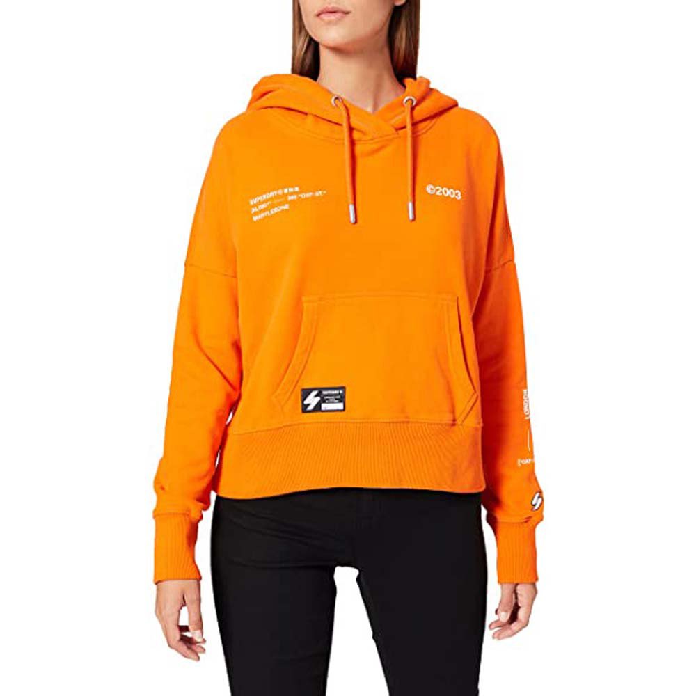 Women Superdry Code Corp Logo Crop Hoodie Orange
