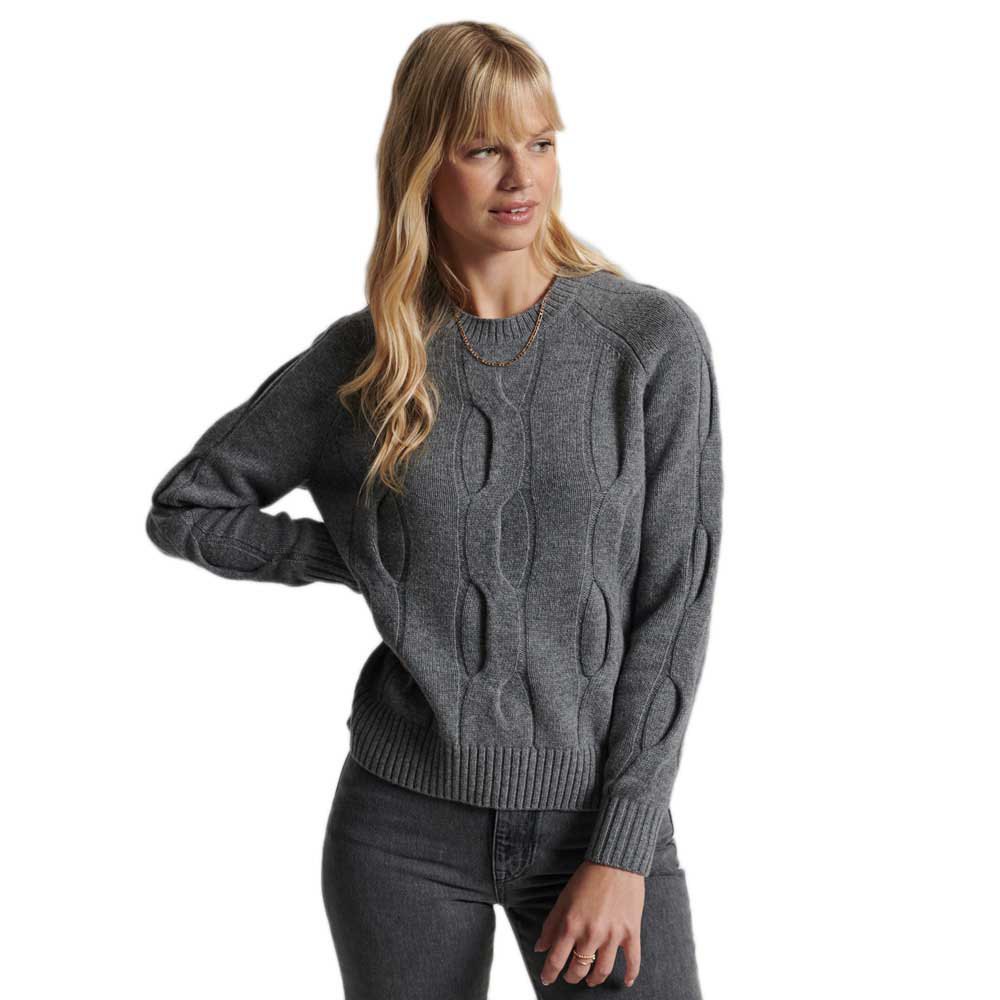 Femme Superdry Pull Studios Cable Knit Mid Grey Marl