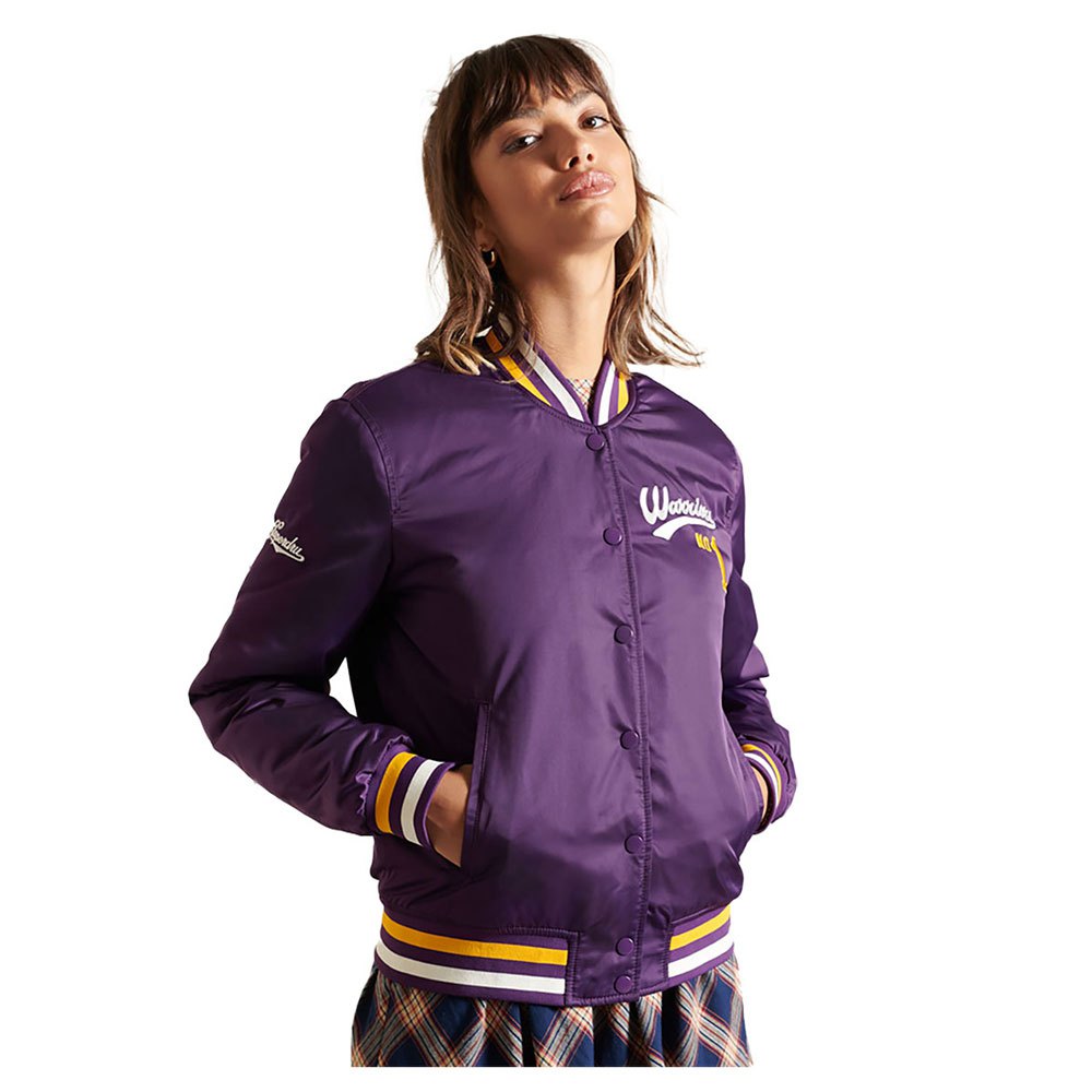 Women Superdry Varsity Bomber Jacket Purple