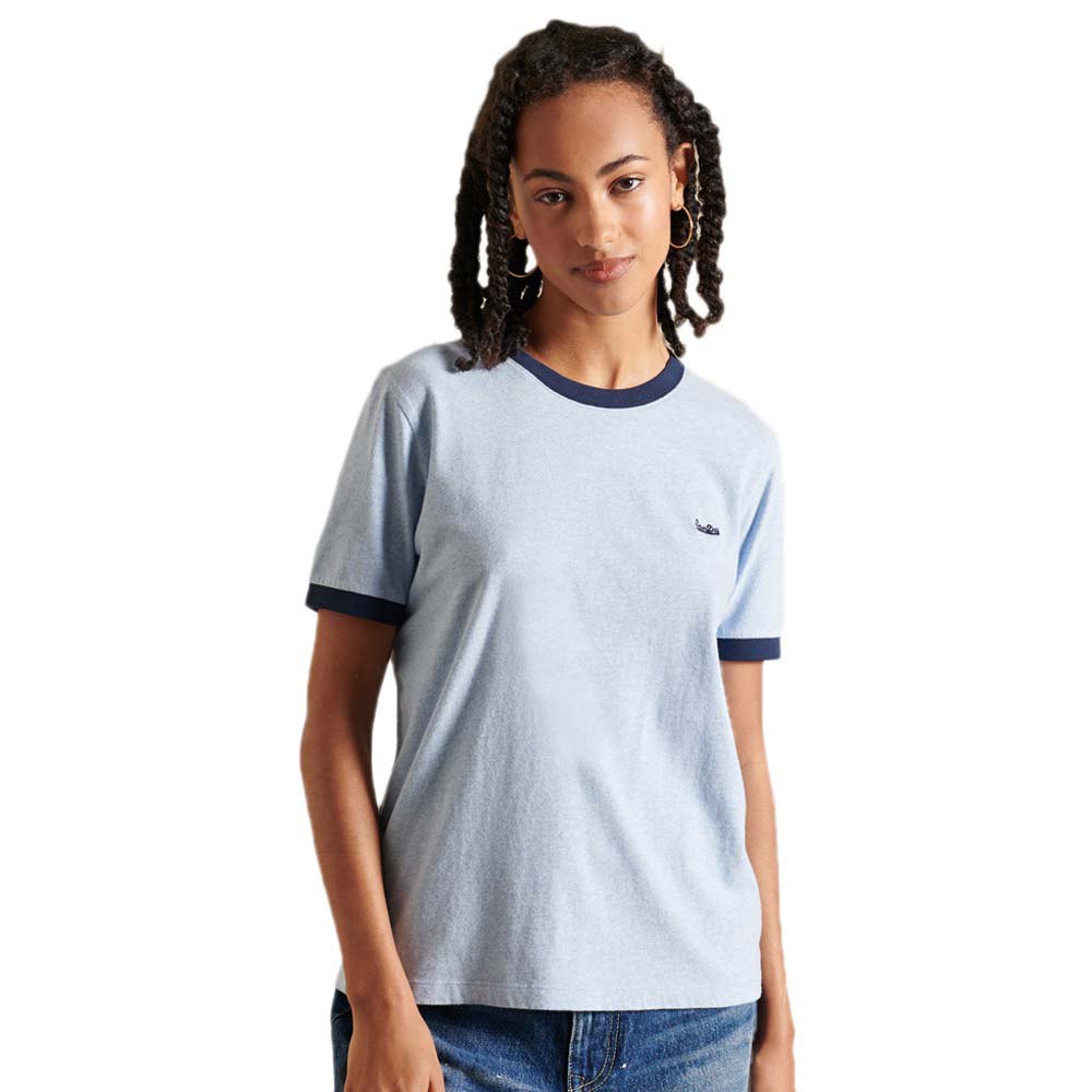 Women Superdry Vintage Logo Embroidered Ringer Short Sleeve T-Shirt Blue