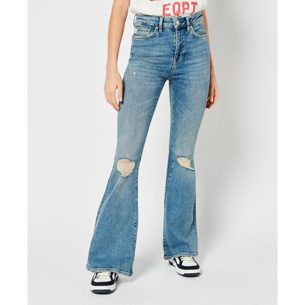 Pantalons Superdry Jeans High Rise Skinny Flare Madison Mid Blue